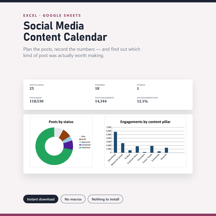 Social Media Content Calendar — screenshot of the real thing