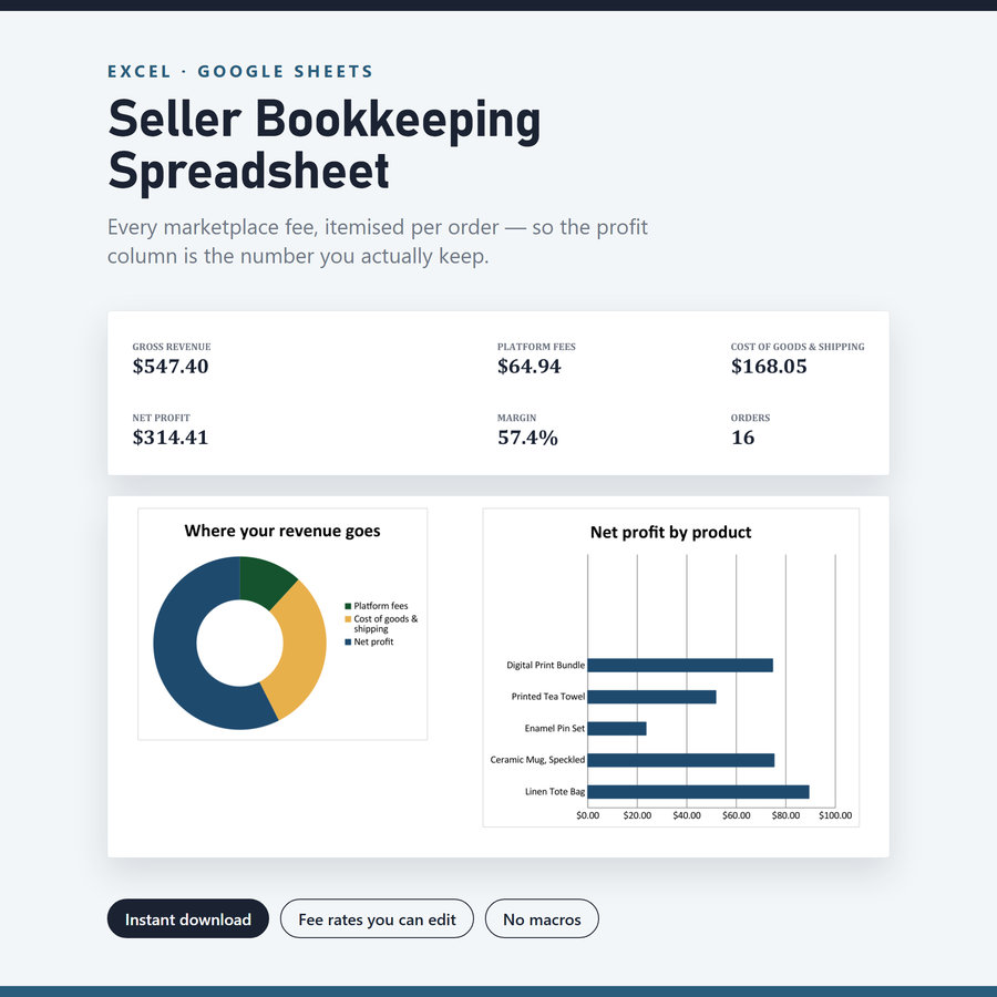 Seller Bookkeeping Spreadsheet — screenshot of the real thing