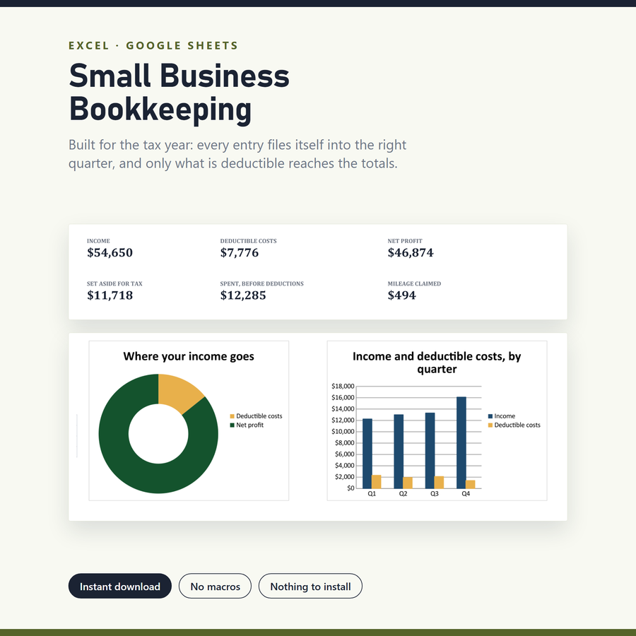 Small Business Bookkeeping — screenshot of the real thing